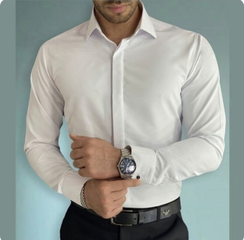 پیراهن دوشین رنگ استخوانی دکمه مخفی