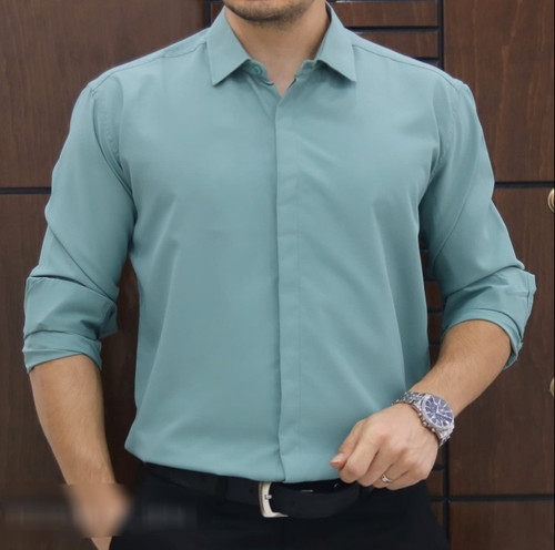 پیراهن دوشین دکمه مخفی رنگ سبز سدری