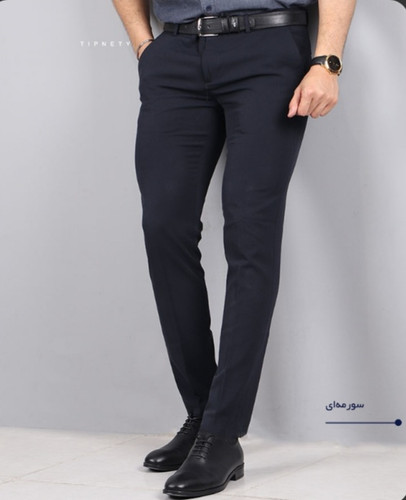 شلوار مردانه پارچهای جنس سوئیسی فول کش رنگ سورمهای سیر