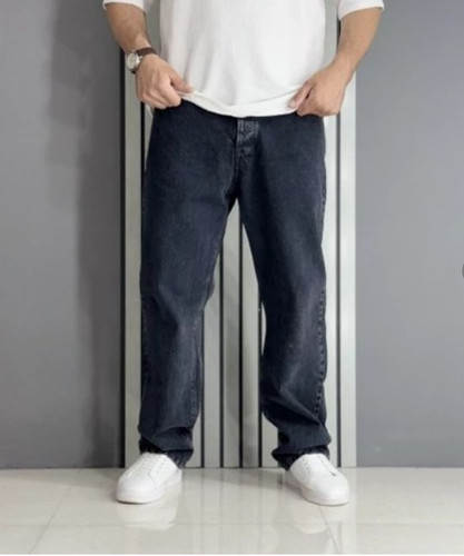 شلوار لی بگ مردانه بدون زاپ رنگ زغال سنگی