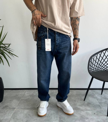 شلوار لی بگ مردانه بدون زاپ رنگ سورمهای