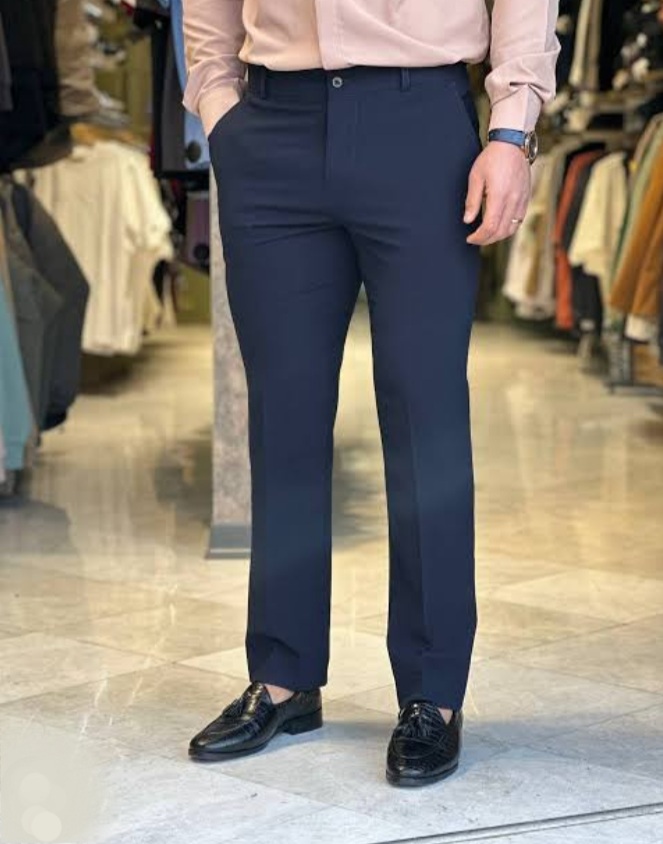 شلوار پارچهای مردانه رنگ سورمهای جنس بزیاق یک بر کش