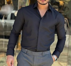 پیراهن مردانه دکمه مخفی جنس دوشین رنگ مشکی