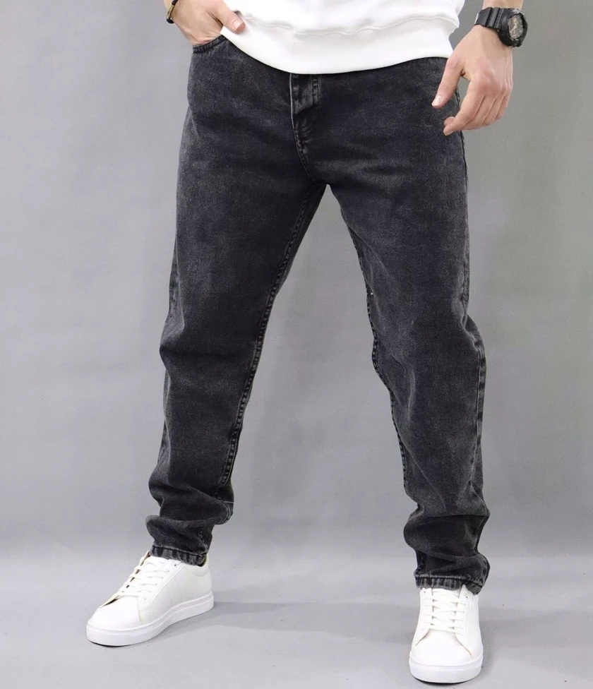 شلوار لی مام استایل مردانه بدون زاپ رنگ زغال سنگی