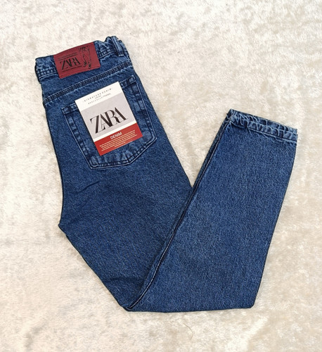 شلوار لی مام فیت مردانه رنگ آبی تیره