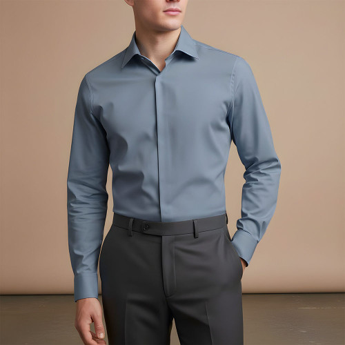 پیراهن مردانه دکمه مخفی جنس دوشین رنگ طوسی خاص